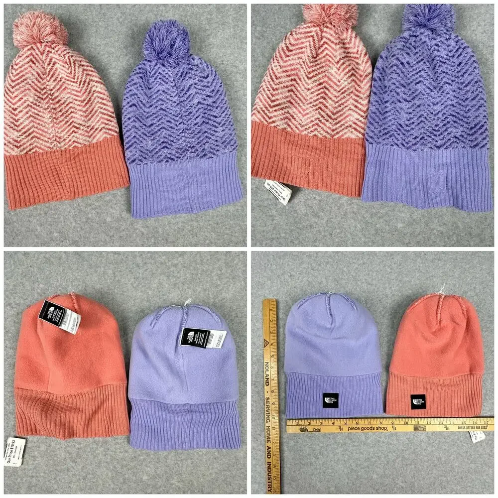 The North Face (2) Chevron Pom Beanie Youth Junior OS Pastel EUC Purple Pink